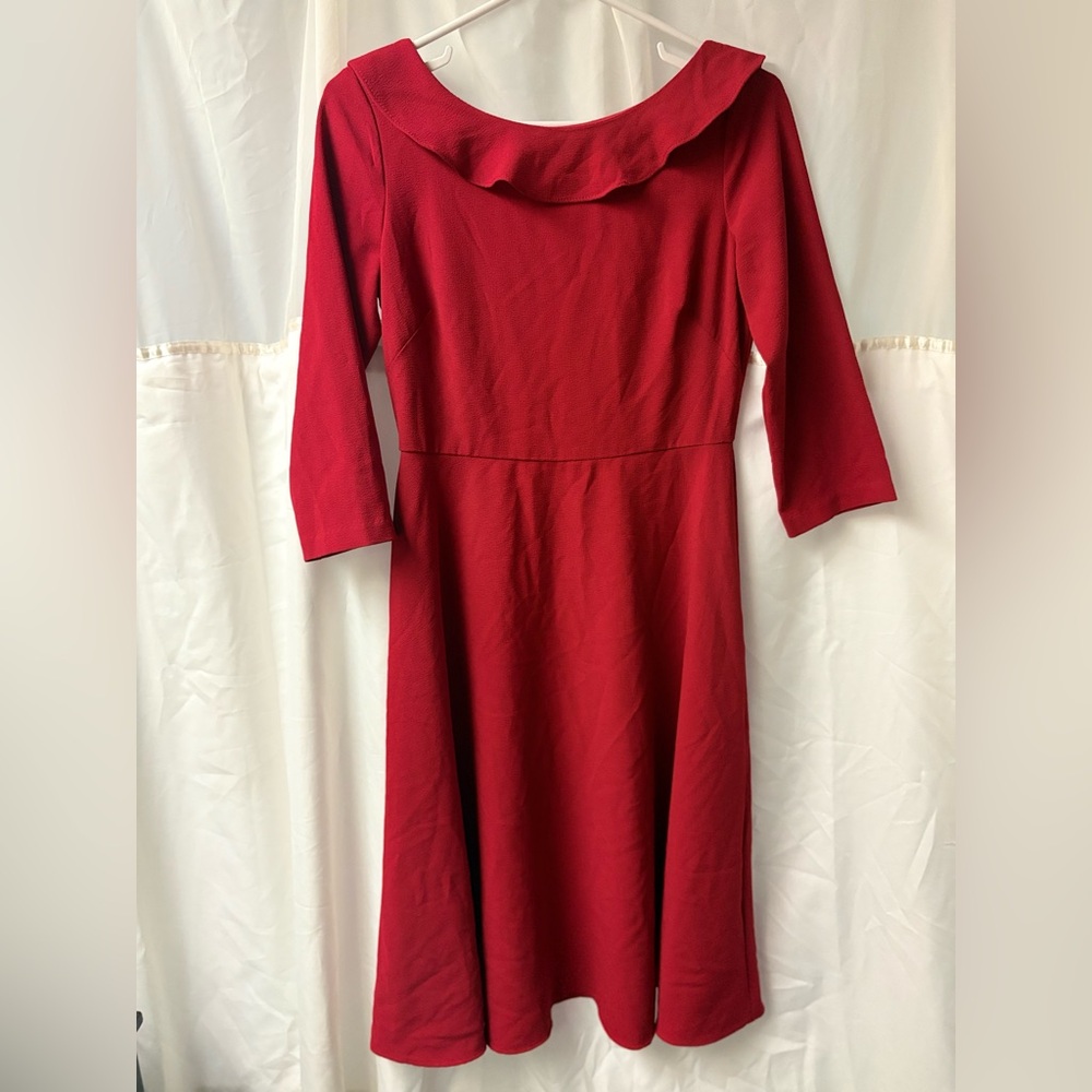 Maison Tara Red Long Sleeve Dress